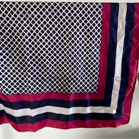 Vintage Yves Saint Laurent Silk Scarf Square Pink Blue Diamond Pattern Logo - Picture 10 of 16